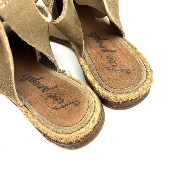 Free People Sage Green Suede Ankle Wrap Tie Bohemian Sandals size 8.5 - Picture 6 of 9